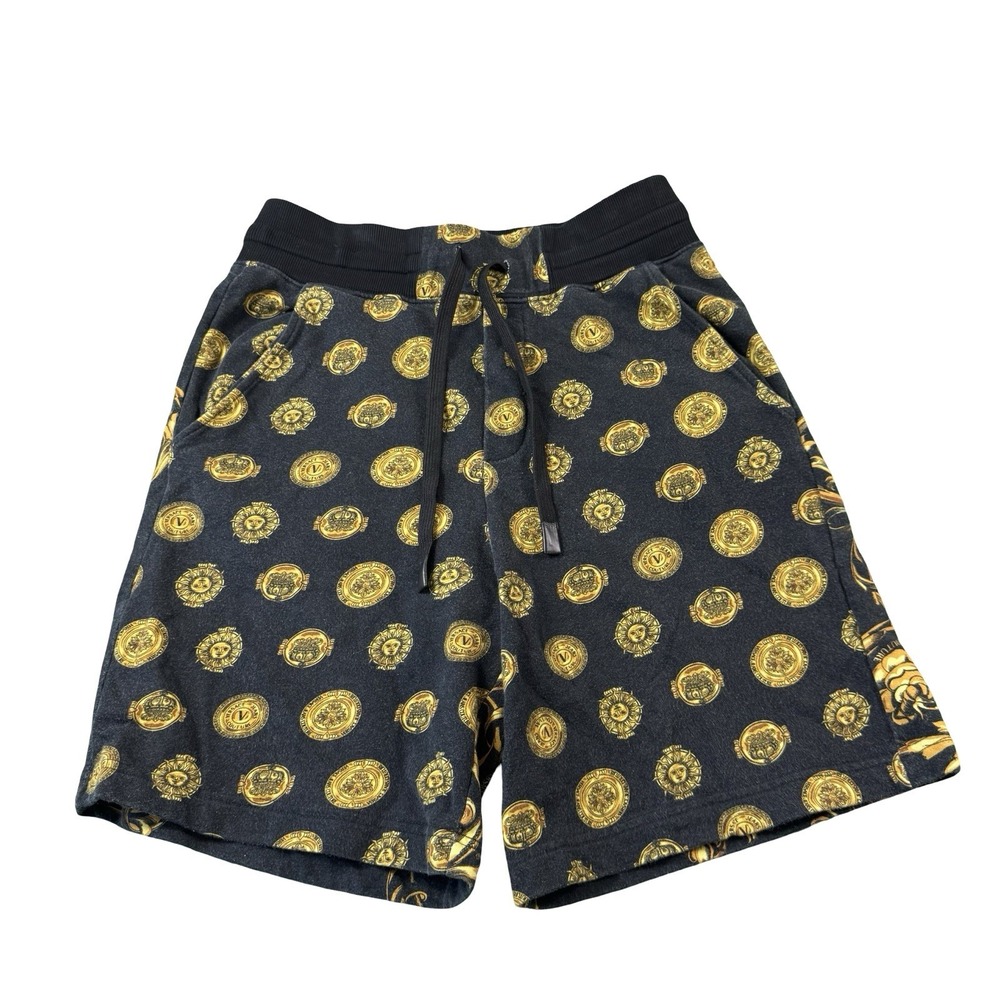 Versace Jeans Couture Black Gold Medallion Sweatshorts Mens Small 72GAD3B1
